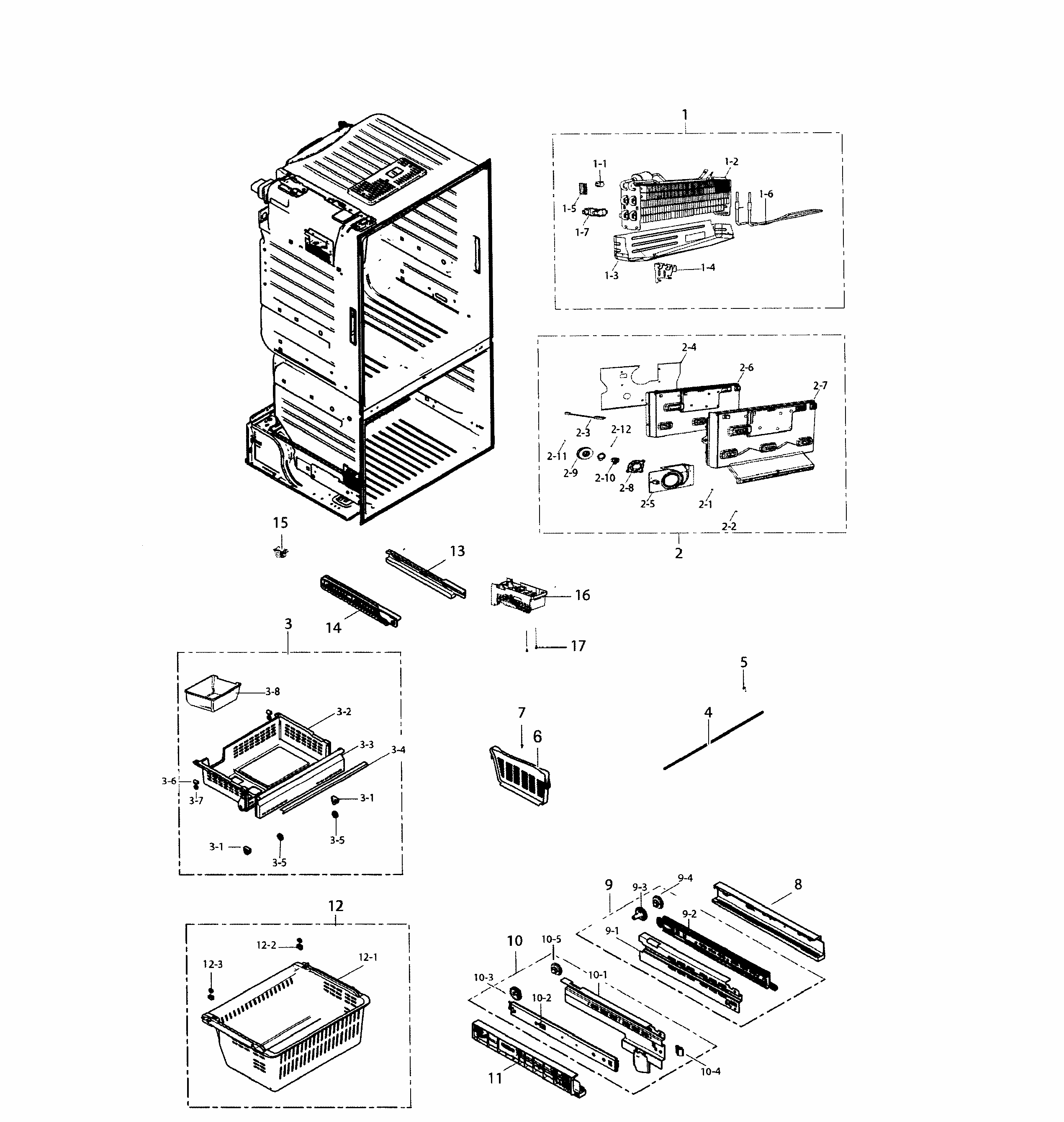 Freezer Diagram and Parts List for RF221NCTABC AA-0001 Samsung Refrigerator