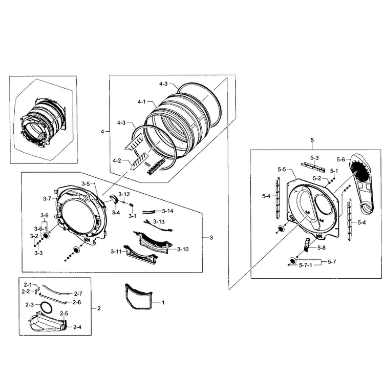 Drum Assy Diagram and Parts List for DV231AGW XAA-0001 Samsung Dryer