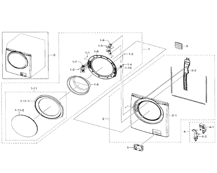 Frame Front & Door Diagram and Parts List for WF330ANW XAA-0003 Samsung Washer