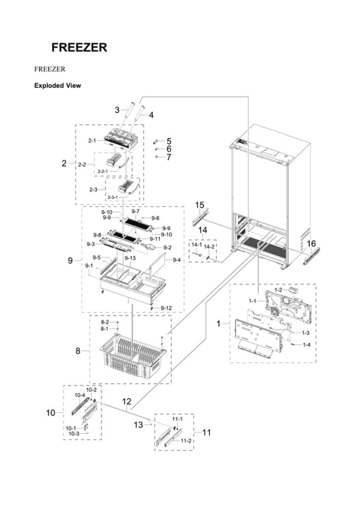 Freezer Parts Diagram and Parts List for RF23BB8900AC AA-00 Samsung Refrigerator