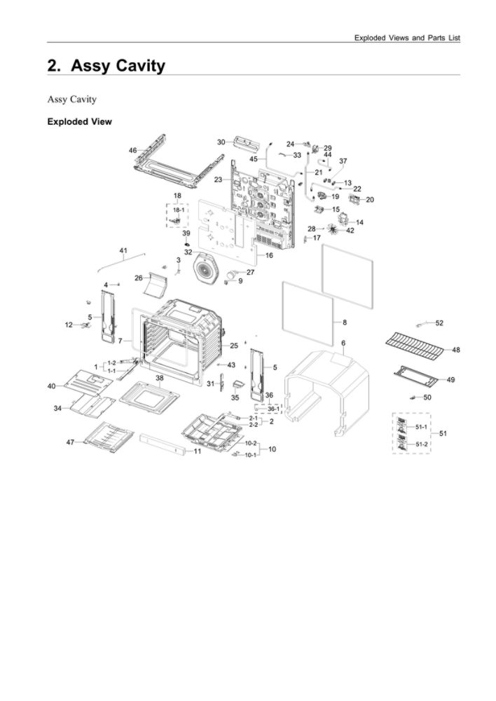 Cavity Assembly Diagram and Parts List for NX60A6511SB AA-00 Samsung Range