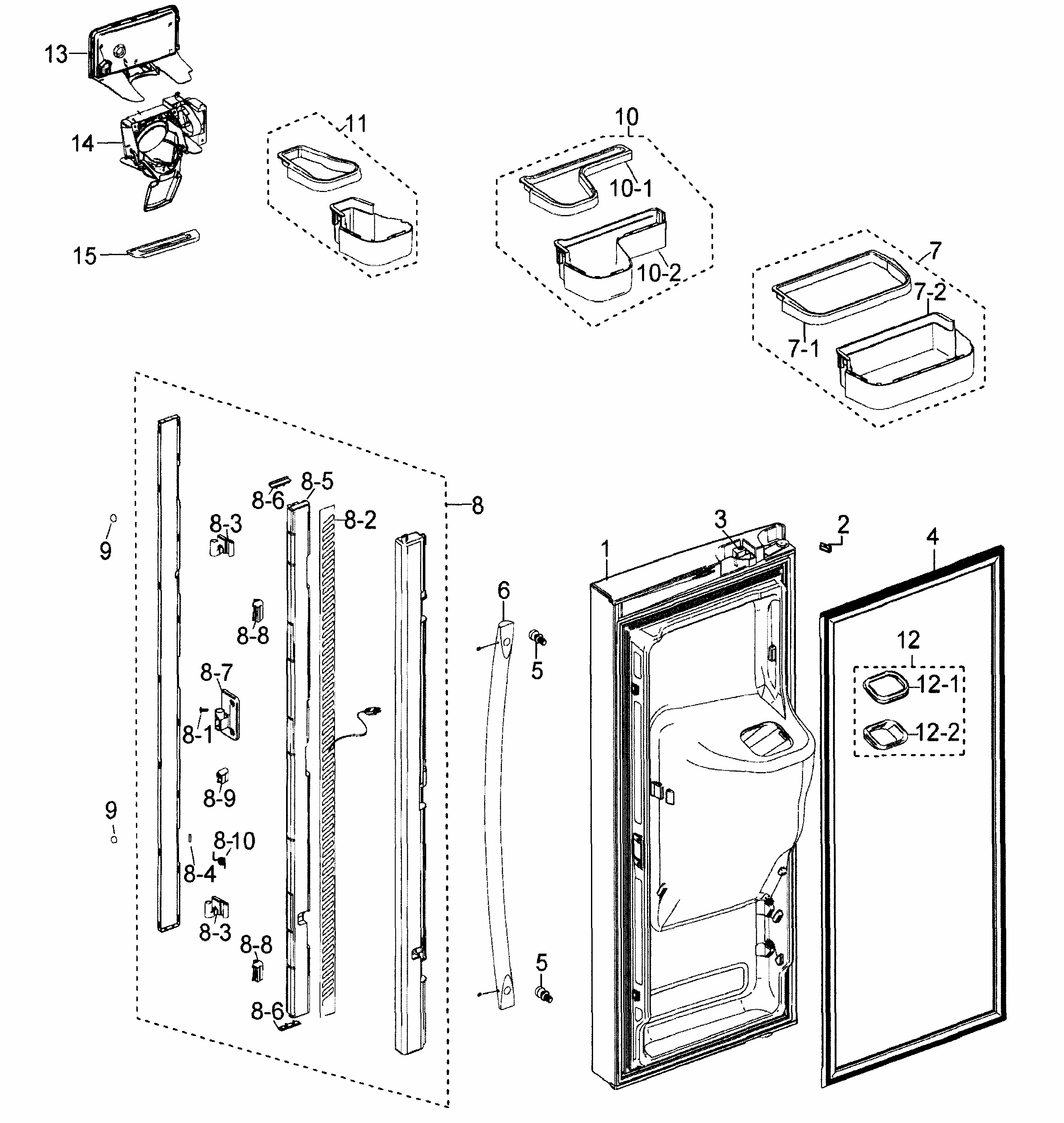 Left Door Diagram and Parts List for RF268ACWP XAA-0000 Samsung Refrigerator