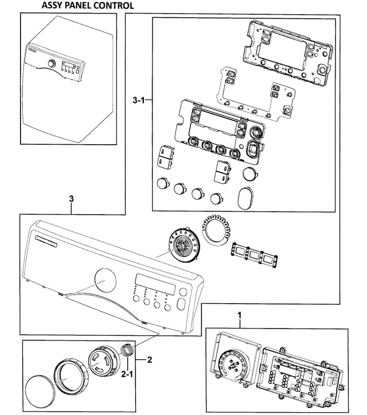 Control Panel Diagram and Parts List for DV350AGW XAA-0000 Samsung Dryer