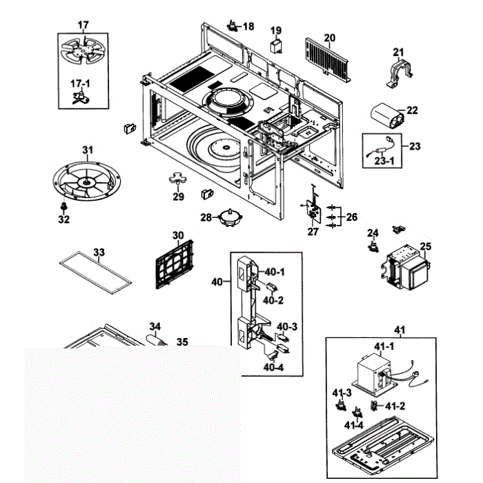 Cabinet 2 Diagram and Parts List for SMH9151BE XAA-00 Samsung Microwave Oven Combo