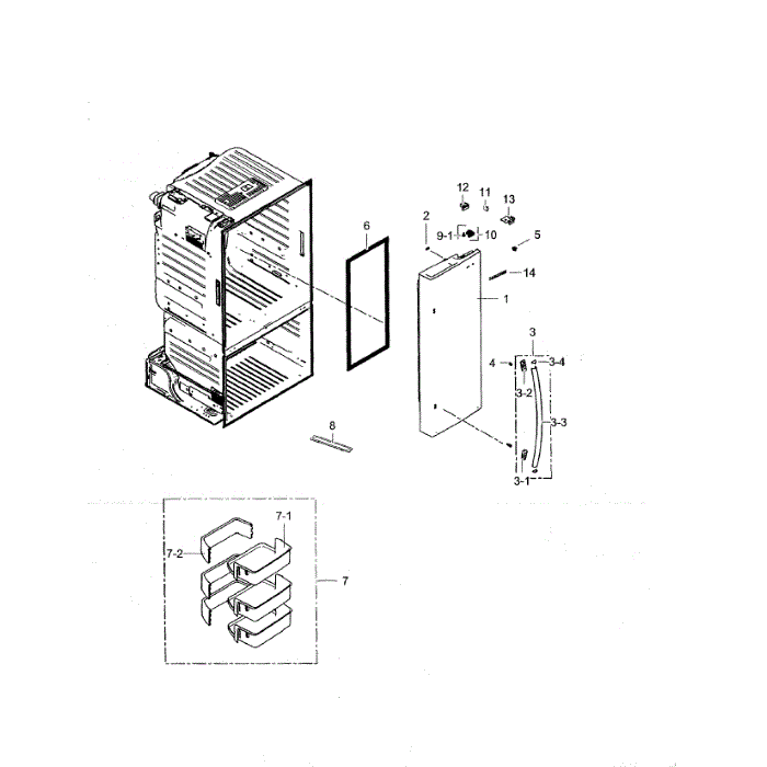 Refrigerator Door-Right Diagram and Parts List for RF260BEAEWW AA-01 Samsung Refrigerator