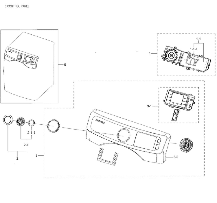 Control Panel Diagram and Parts List for DV42H5000GW A3-0001 Samsung Dryer
