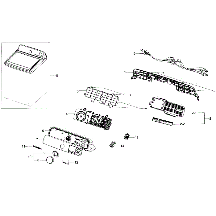 Control Panel Diagram and Parts List for WA48H7400AP A2-02 Samsung Washer