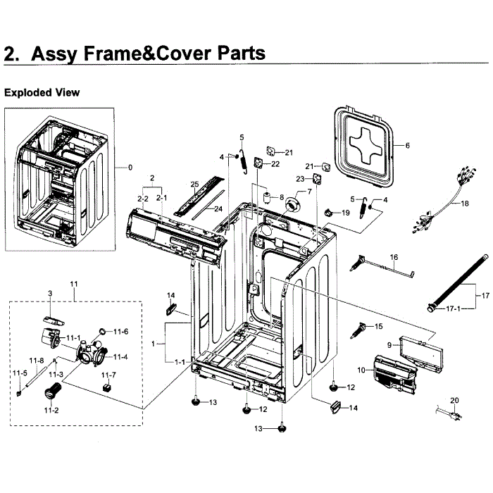 Frame Cover Diagram and Parts List for WF350ANP XAA-01 Samsung Washer