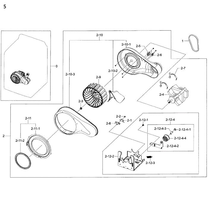 Motor Duct Diagram and Parts List for DV50K8600EW A3-00 Samsung Dryer
