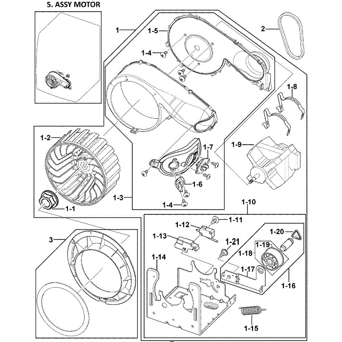 Motor Assembly Diagram and Parts List for DV409AGW XAA-00 Samsung Dryer