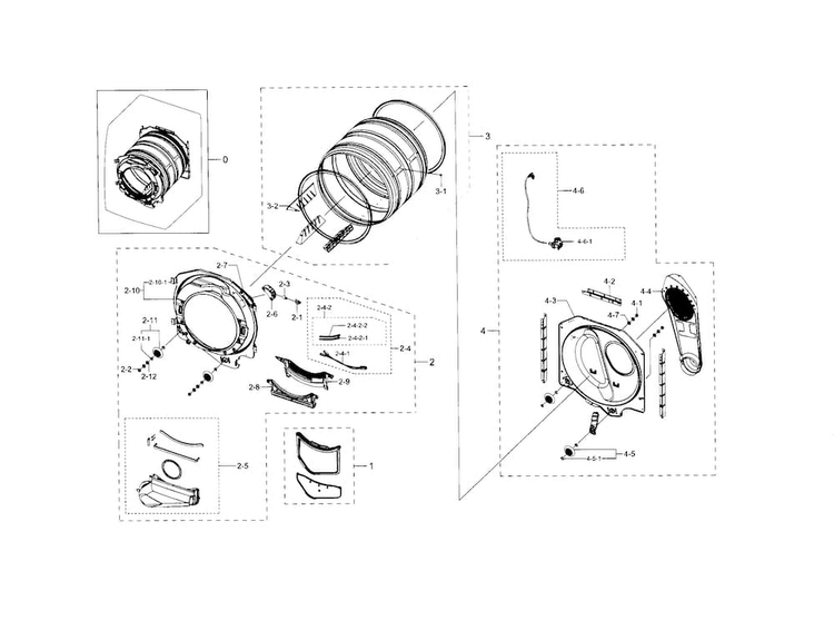 Drum Diagram and Parts List for DV331AEW XAA-0003 Samsung Dryer