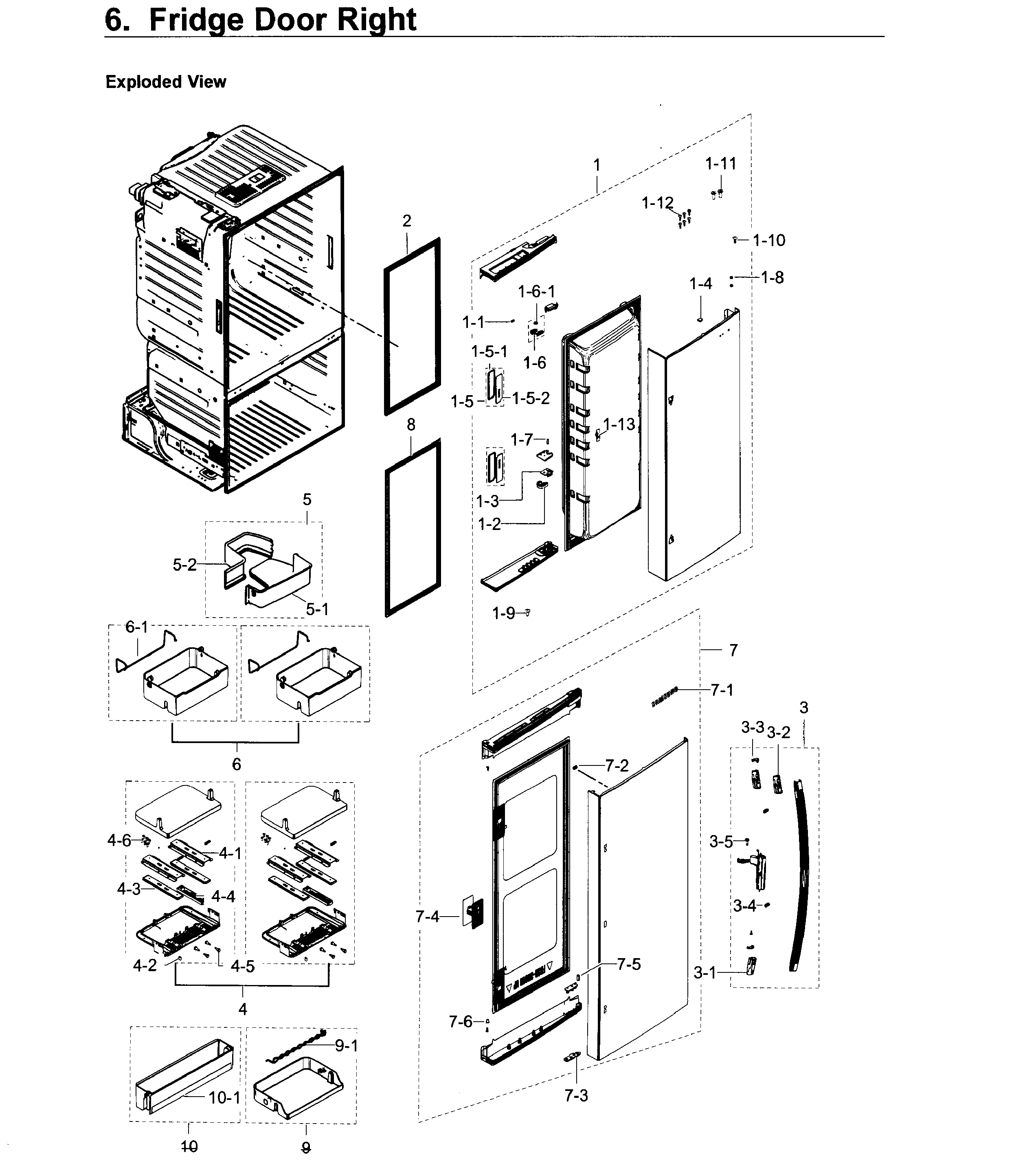 Fridge Door R Diagram and Parts List for RF28HDEDPWW AA-0001 Samsung Refrigerator