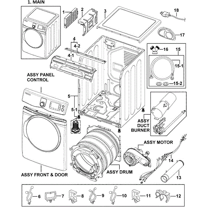 Main Assembly Diagram and Parts List for DV419AGW XAA-00 Samsung Dryer