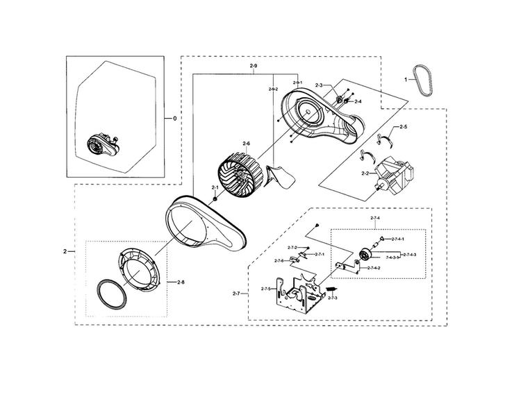 Motor Diagram and Parts List for DV331AEW XAA-0002 Samsung Dryer