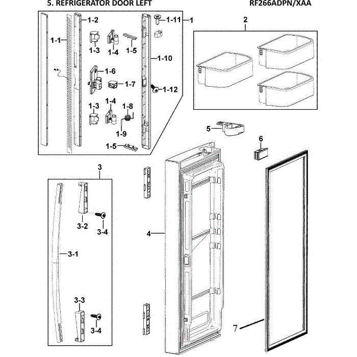 Left Door Diagram and Parts List for RF266ADPN XAA-00 Samsung Refrigerator