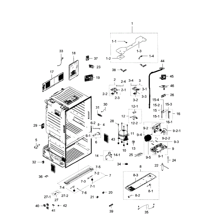 Cabinet Diagram and Parts List for RF28HFEDBSR AA-09 Samsung Refrigerator