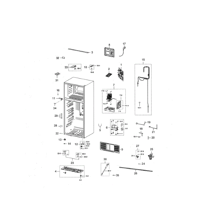 Cabinet Compartment Diagram and Parts List for RT18M6213WW AA-01 Samsung Refrigerator