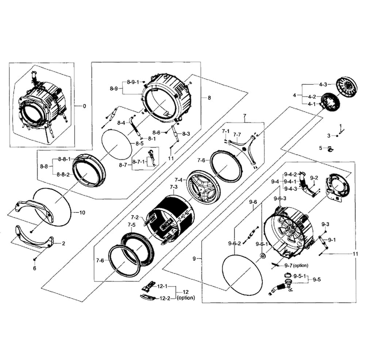 Tub/drum Diagram and Parts List for WF361BVBEWR A1-0001 Samsung Washer