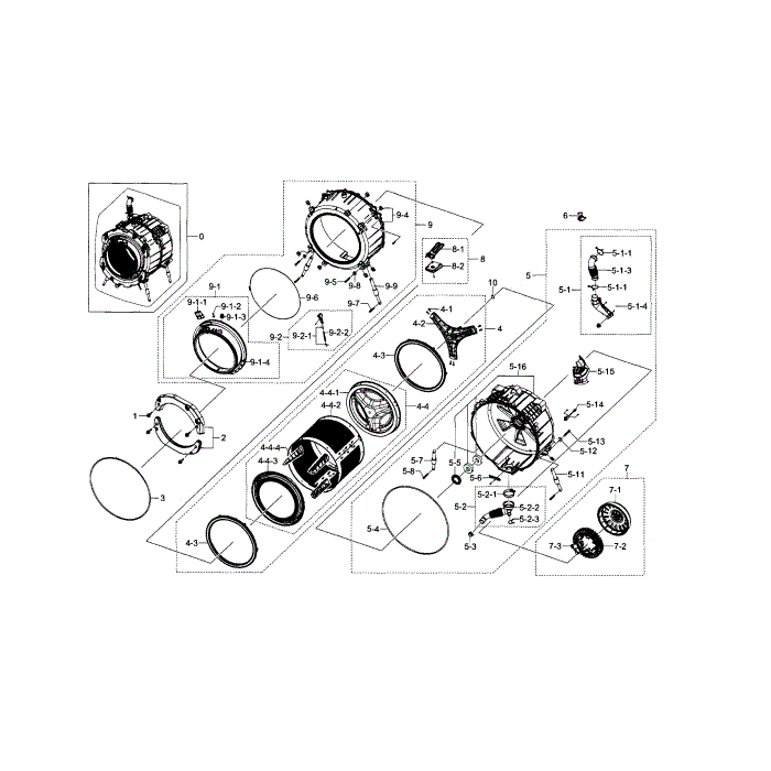 Tub And Drum Diagram and Parts List for WF448AAP XAA-05 Samsung Washer