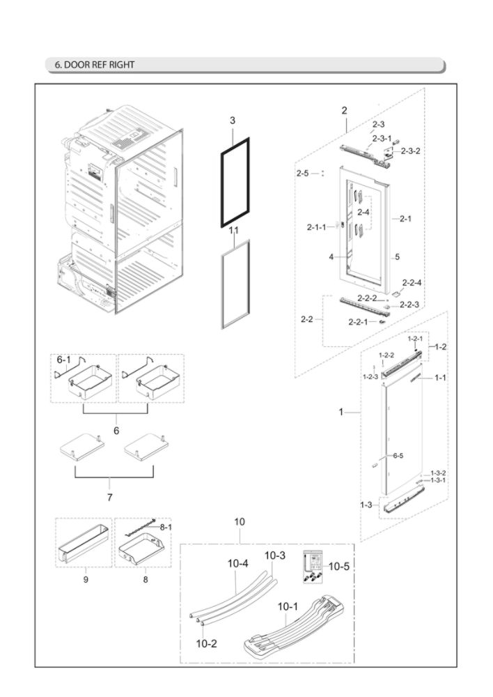 Right Refrigerator Door Parts Diagram and Parts List for RF28HDEDBSG AA-00 Samsung Refrigerator
