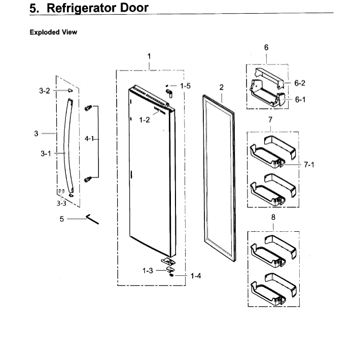 Fridge Door Diagram and Parts List for RS25H5121SR AA-02 Samsung Refrigerator