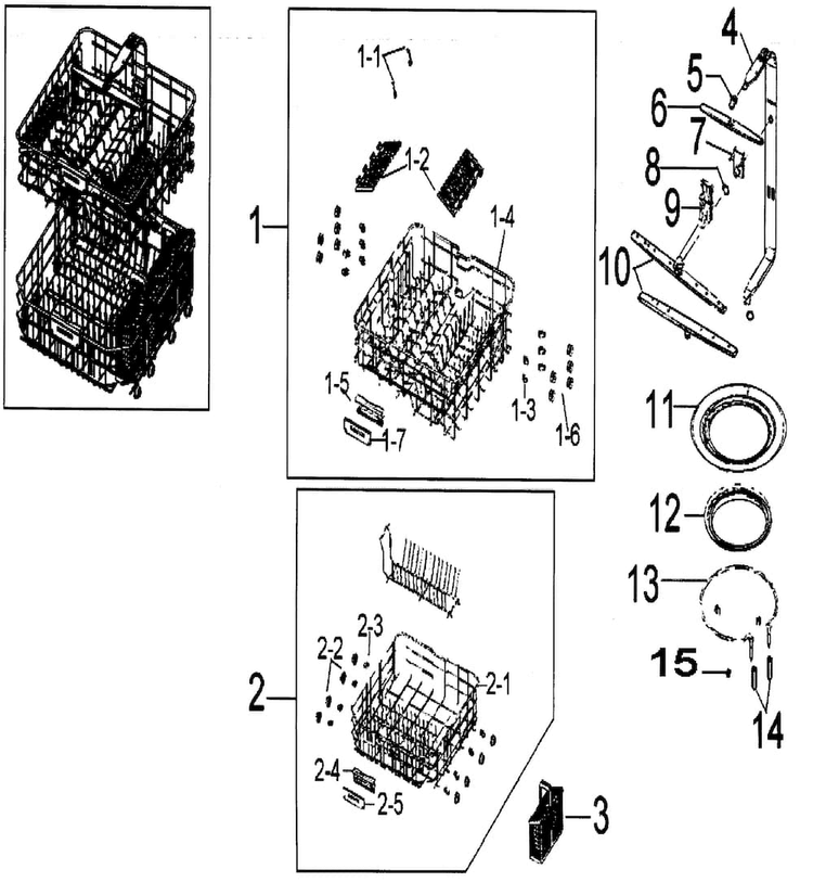 Baskets Diagram and Parts List for DMT300RFS XAA Samsung Dishwasher