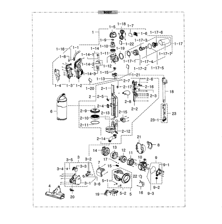Body Diagram and Parts List for VU12F70SHCC AA-0000 Samsung Upright Vacuum