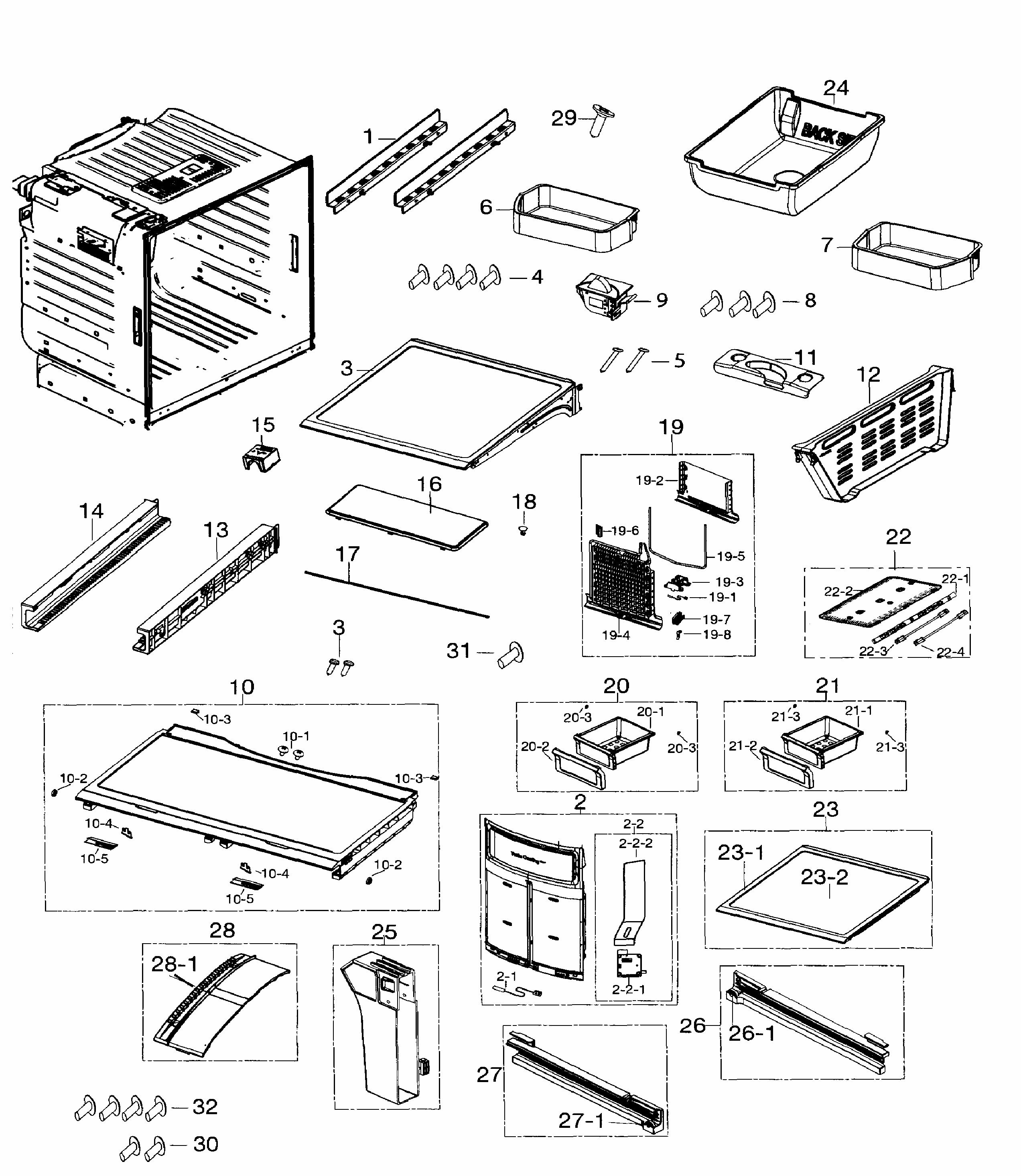 Fridge Diagram and Parts List for RF26HFENDBC AA-0000 Samsung Refrigerator