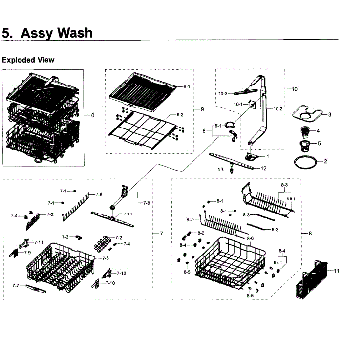 Wash Assembly Diagram and Parts List for DW80K7050US AA-00 Samsung Dishwasher