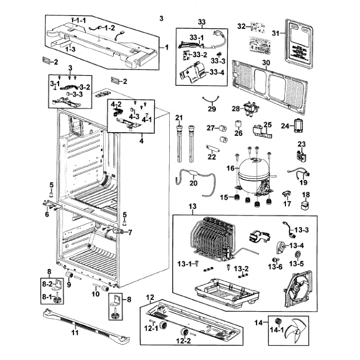 Cabinet Diagram and Parts List for RF267AEPN XAA-00 Samsung Refrigerator