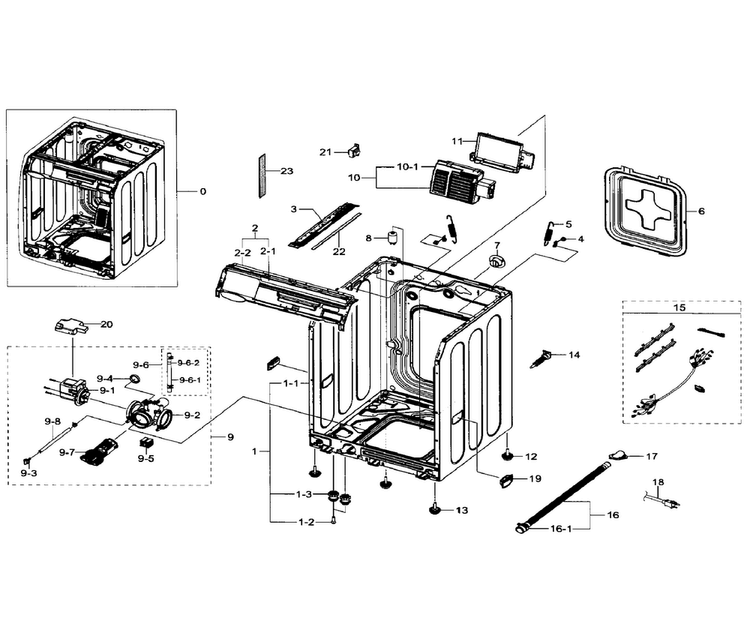 Frame & Cover Parts Diagram and Parts List for WF393BTPARA A1-0000 Samsung Washer