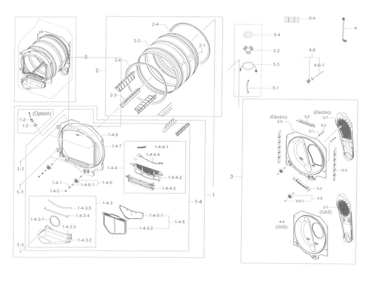 Drum Parts Diagram and Parts List for DV50K8600EV A3-0000 Samsung Dryer