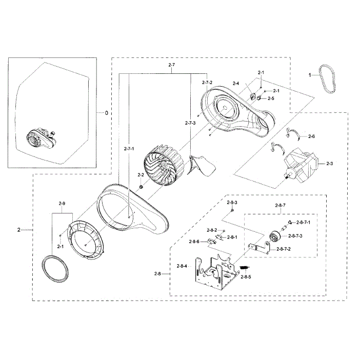 Motor Duct Diagram and Parts List for DV42H5200EP A3-00 Samsung Dryer