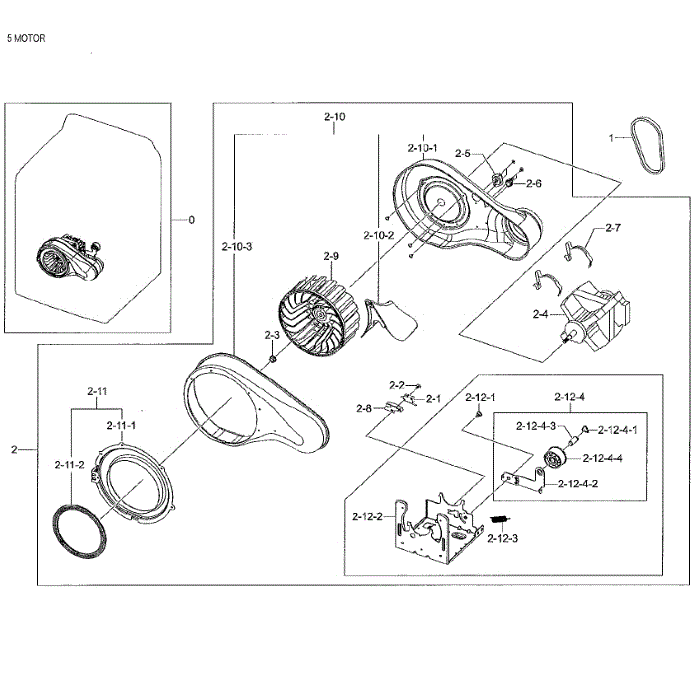 Motor Duct Diagram and Parts List for DV48J7700EW A2-02 Samsung Dryer