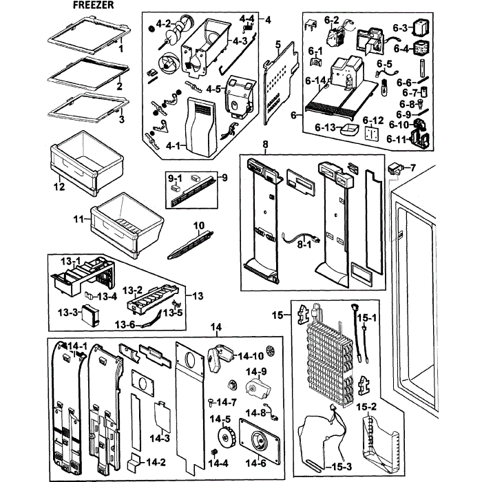 Freezer Diagram and Parts List for RS275ACBP XAA-00 Samsung Refrigerator