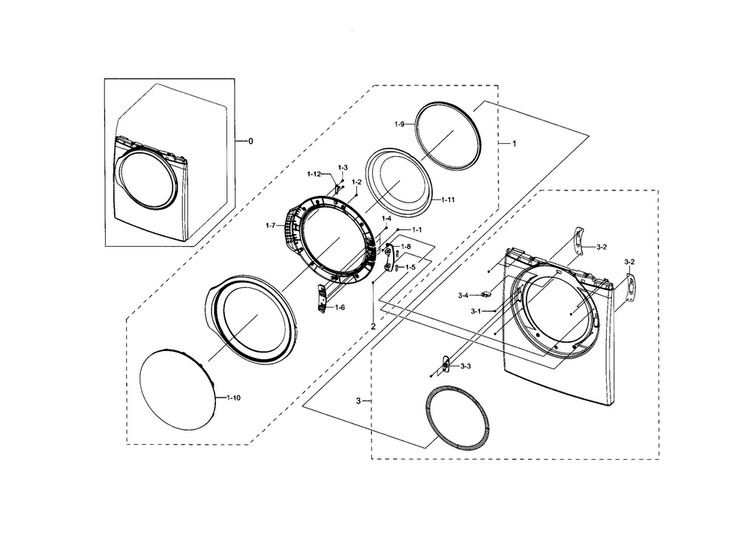 Frame Front & Door Diagram and Parts List for DV331AEW XAA-0002 Samsung Dryer