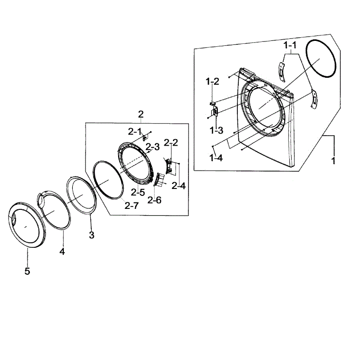 Front Assembly Diagram and Parts List for DV206AGS XAA-00 Samsung Dryer