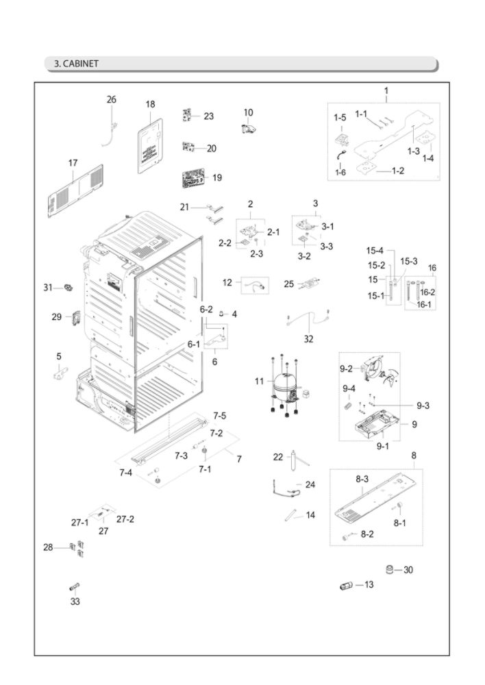 Cabinet Parts Diagram and Parts List for RF28HDEDBSG AA-00 Samsung Refrigerator