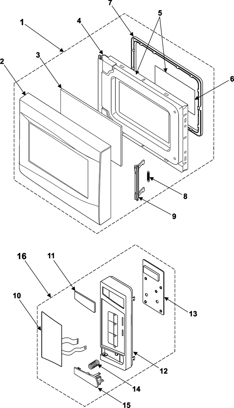 Control Panel/door Assembly Diagram and Parts List for MS1240BB XAA Samsung Microwave