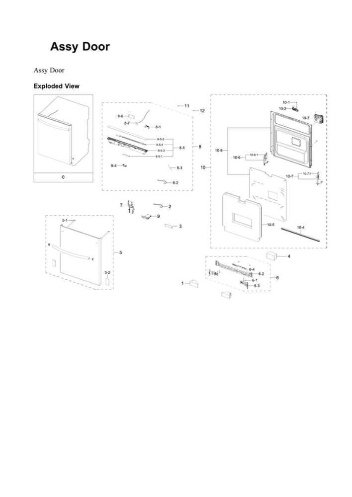 Door Assembly Diagram and Parts List for DW80B6061US AA-00 Samsung Dishwasher