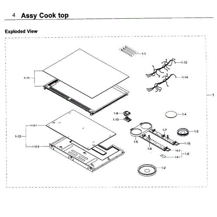 Cooktop Diagram and Parts List for NE58K9850WS AA-00 Samsung Range