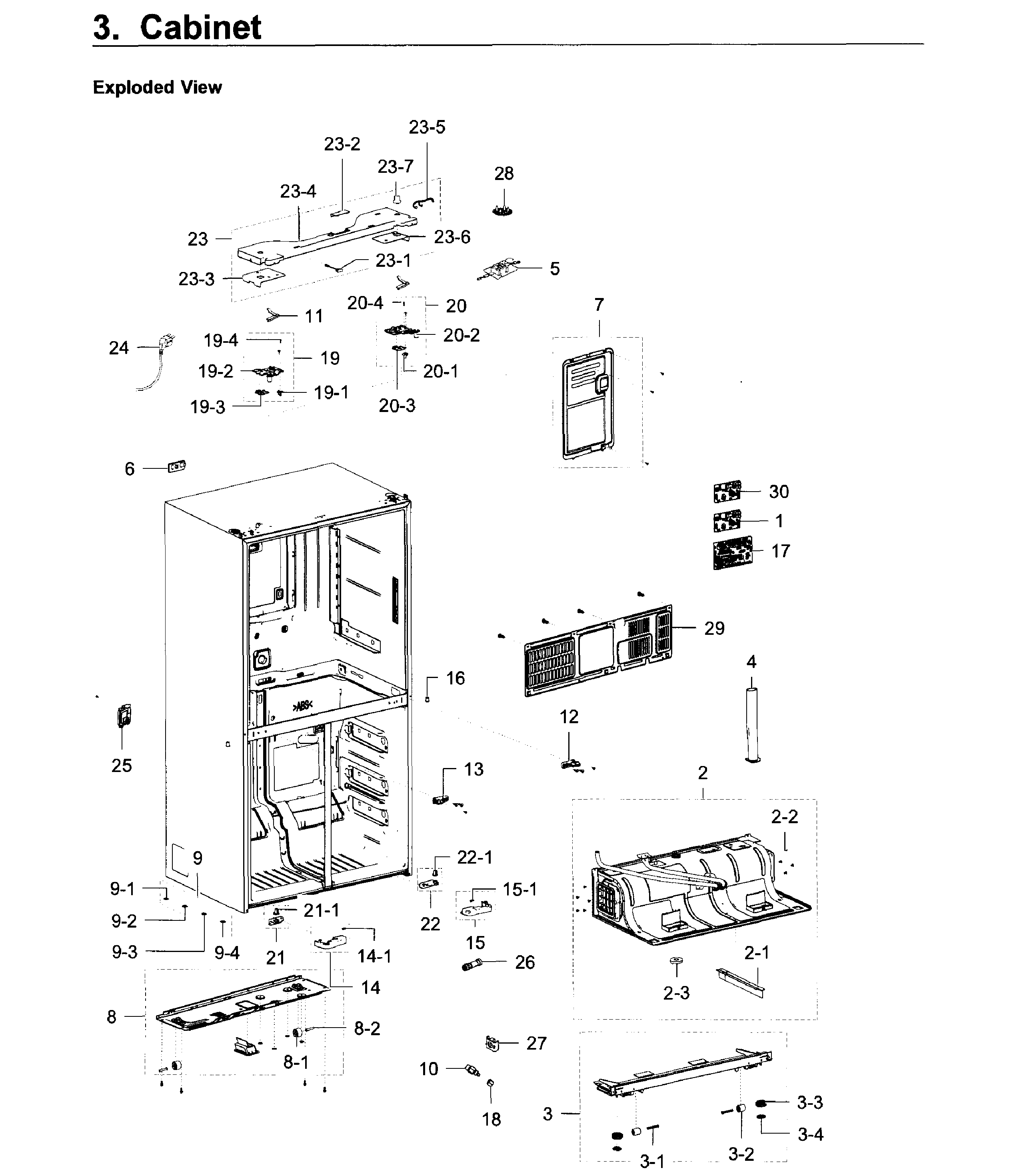 Cabinet Diagram and Parts List for RF22K9581SG AA-0001 Samsung Refrigerator