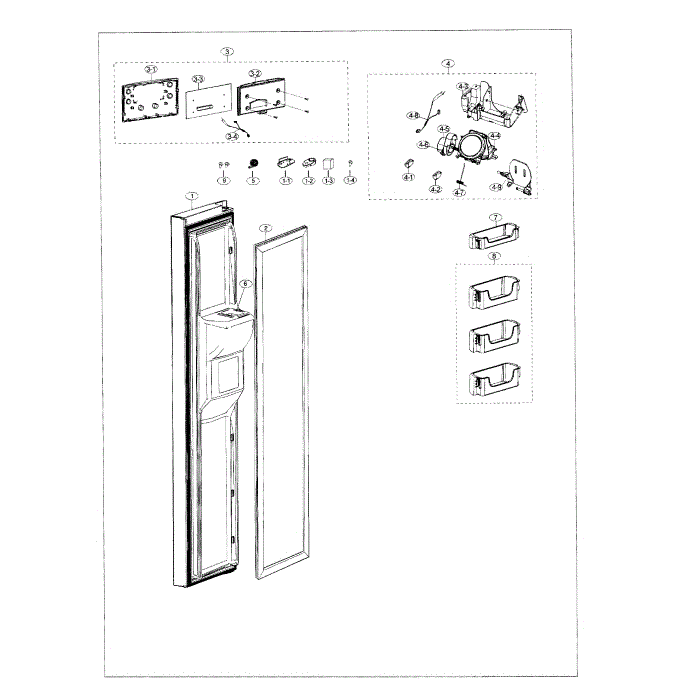 Freezer Door Diagram and Parts List for RS25J500DWW AA-00 Samsung Refrigerator