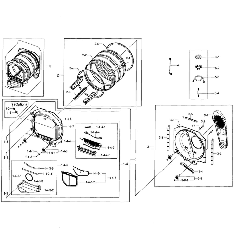Drum Assy Diagram and Parts List for DV50F9A6GVW A2-0001 Samsung Dryer