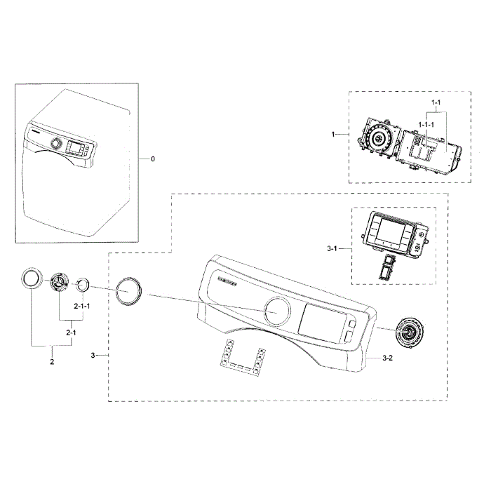 Control Panel Diagram and Parts List for DV42H5000GW A3-00 Samsung Dryer