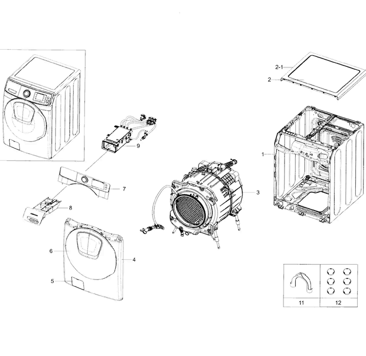 Main Asy Diagram and Parts List for WF45K6200AZ A2-0001 Samsung Washer