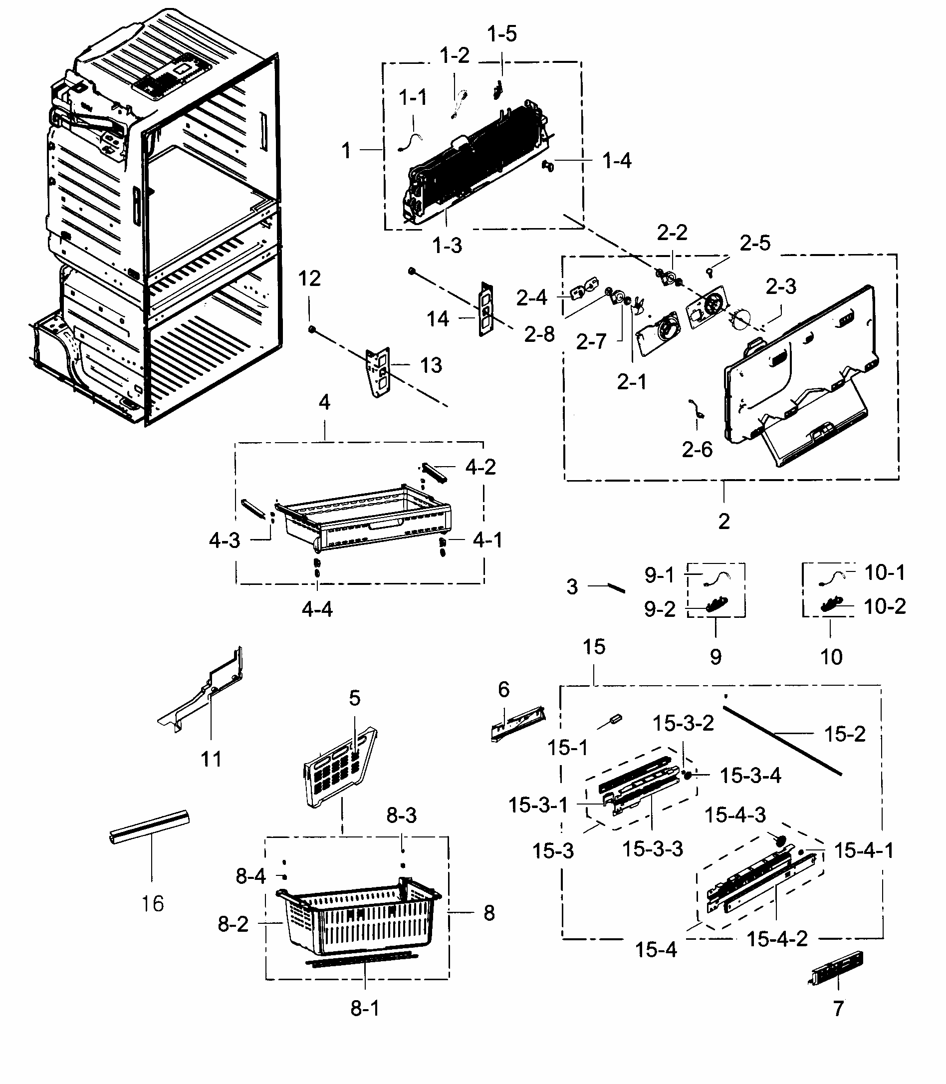 Freezer Diagram and Parts List for RF25HMEDBWW AA-0001 Samsung Refrigerator