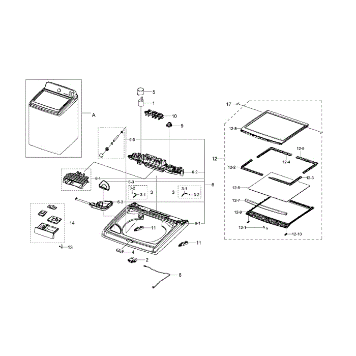 Top Cover Diagram and Parts List for WA456DRHDWR AA-02 Samsung Washer