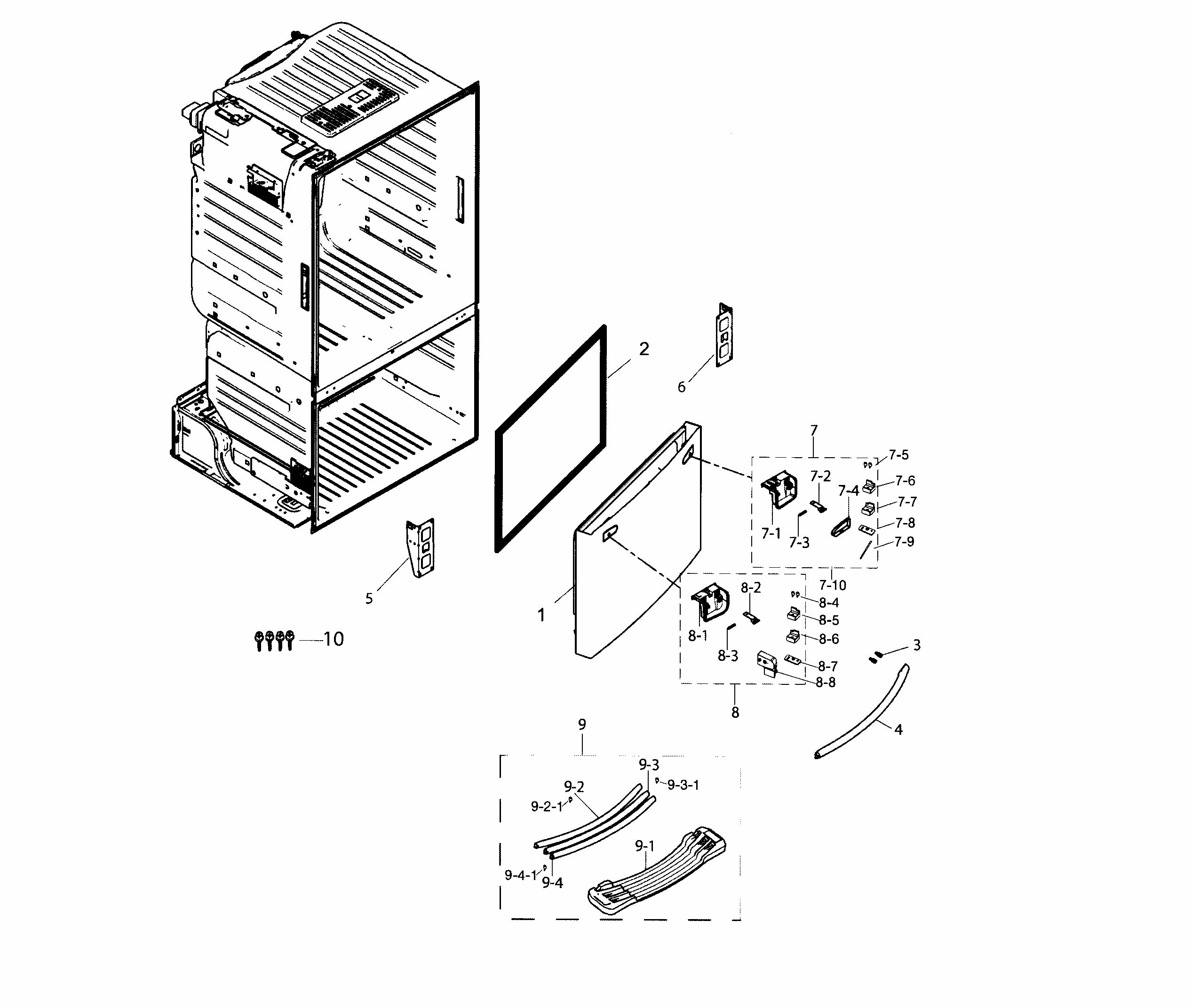 Door-freezer Diagram and Parts List for RF263TEAEWW AA-0000 Samsung Refrigerator