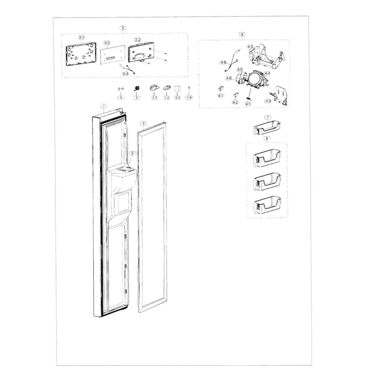 Freezer Door Diagram and Parts List for RS25J500DWW AA-0000 Samsung Refrigerator